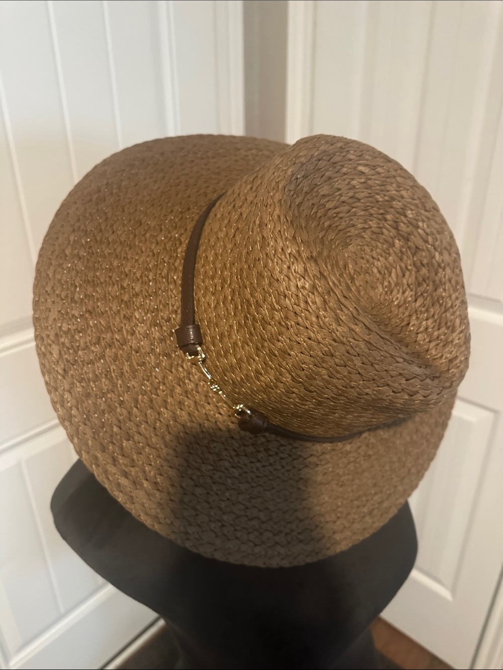 Vince Camuto Brown Braided Straw Sun Hat with Slim Accent Band
